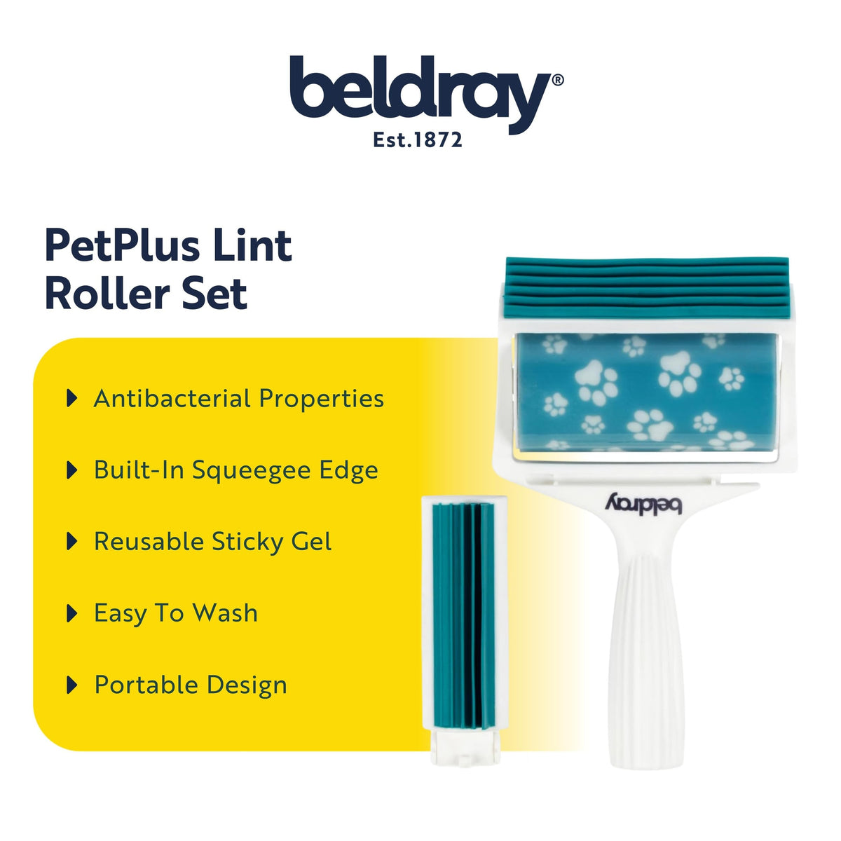 Beldray PetPlus Lint Roller - Reusable Gel Pet Hair Remover | 2 Pack | Antibacterial
