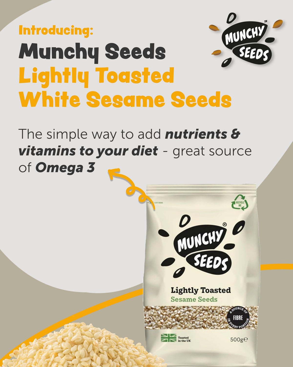 Munchy Seeds Lightly Toasted White Sesame Seeds - 500g Bag