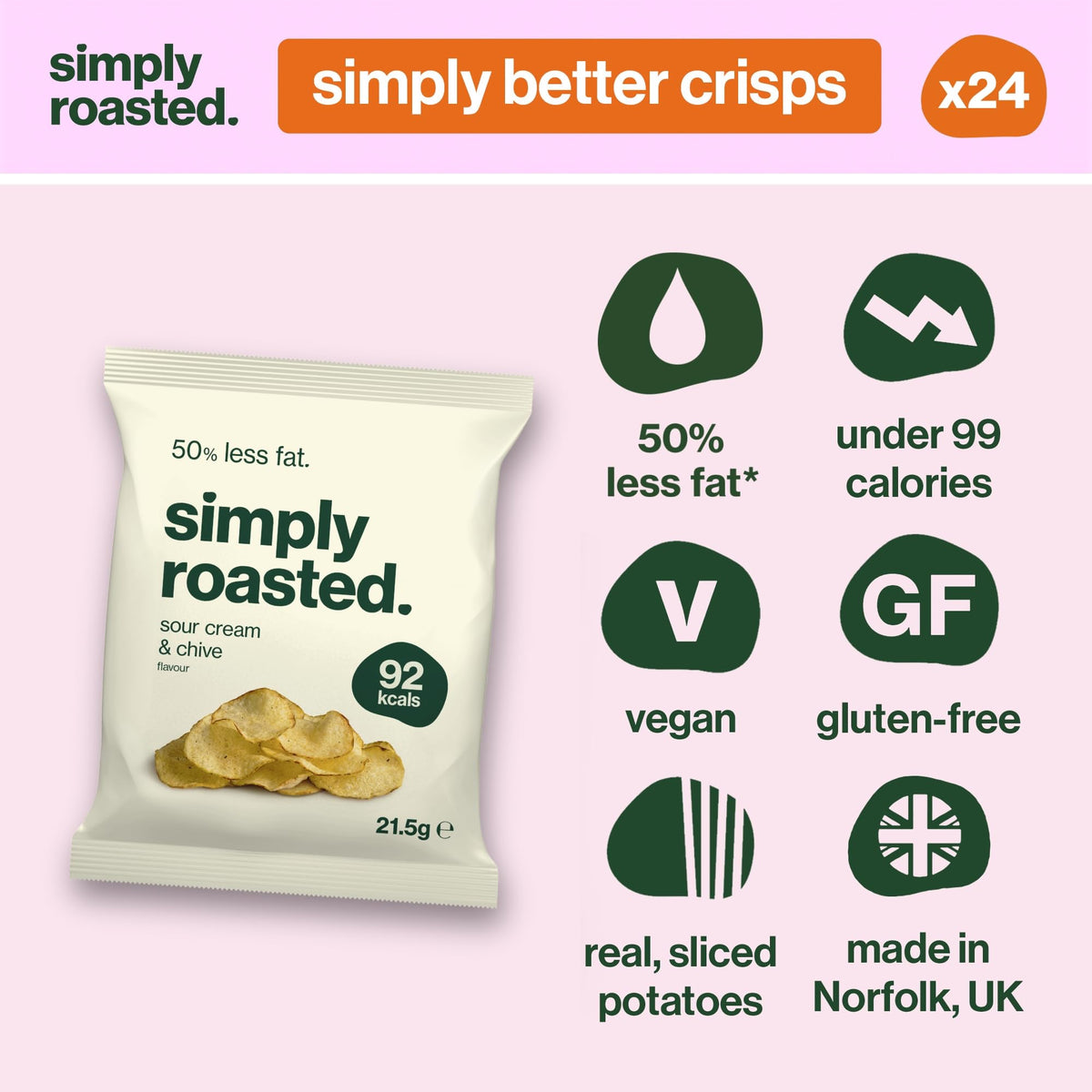 Simply Roasted Sour Cream & Chive Crisps - 50% Less Fat | 24 x 21.5g Bags | Gluten-Free 2