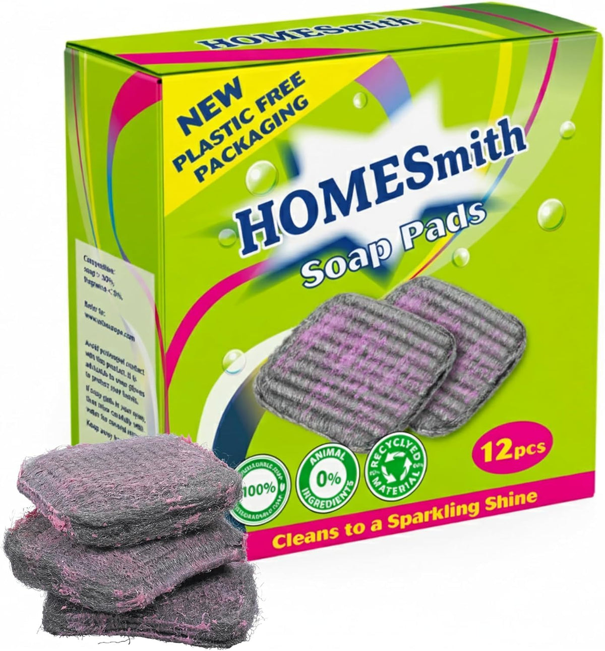 HomeSmith Soap Pads - 12 Pack Scouring Cleaning Steel Wool Scrub Wash Hob Oven Sink Cooker