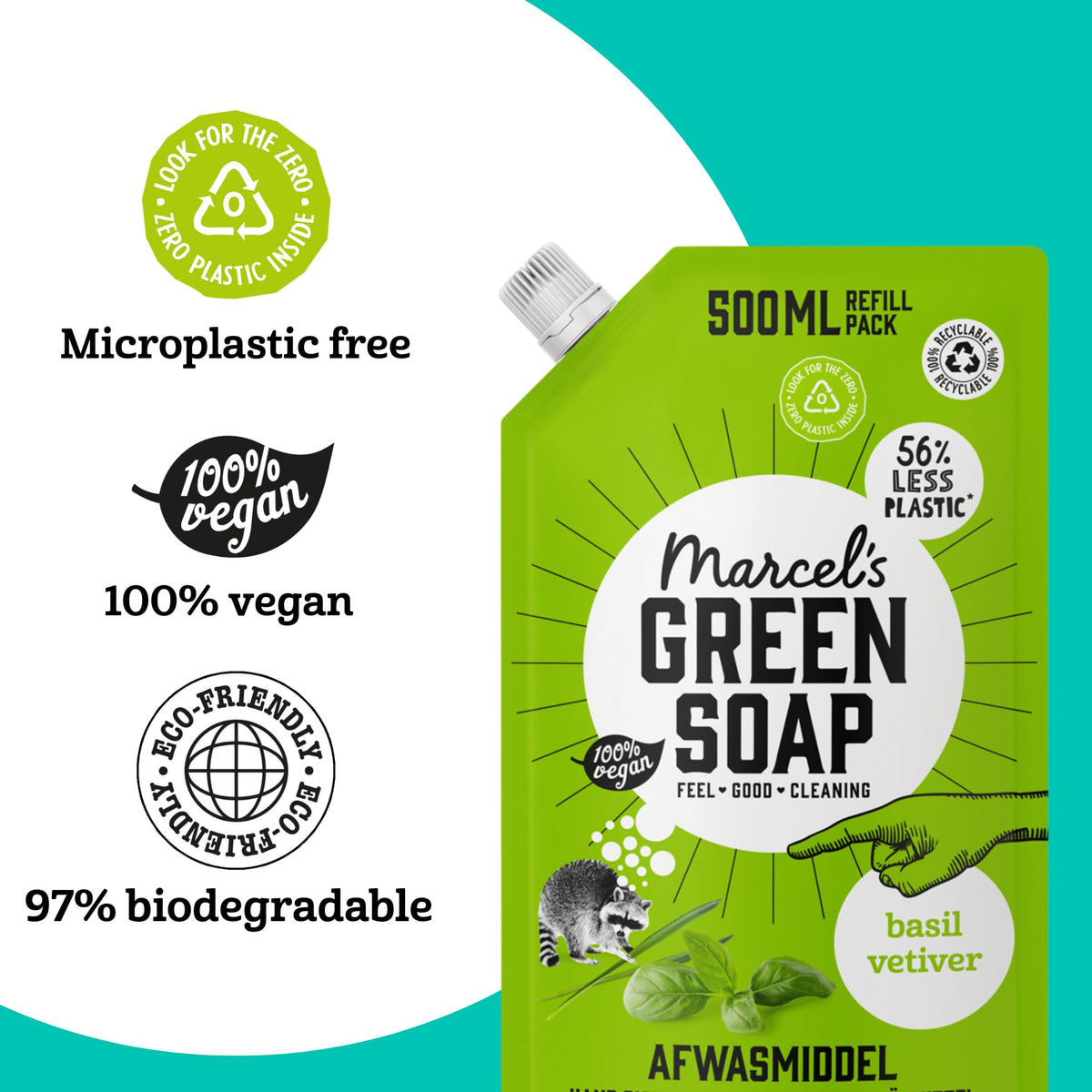 Marcel's Green Soap Washing-Up Liquid Refill - Basil & Vetiver - 2 x 500ml 6