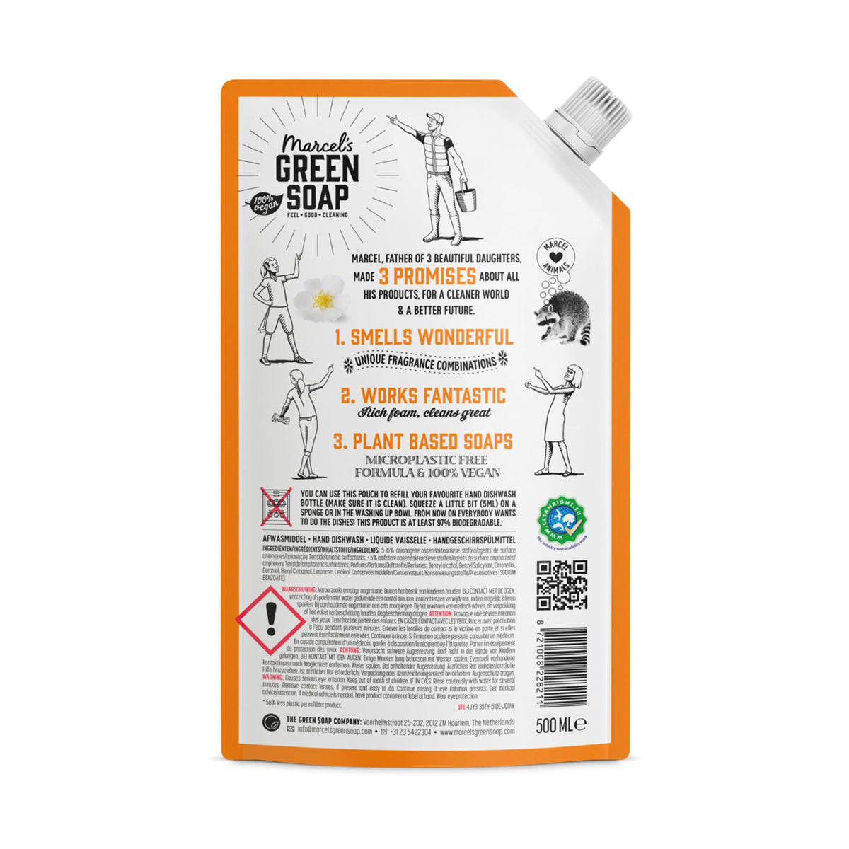 Marcel's Green Soap Washing-Up Liquid - Orange & Jasmine - 2 x 500ml Refill Pouches 2