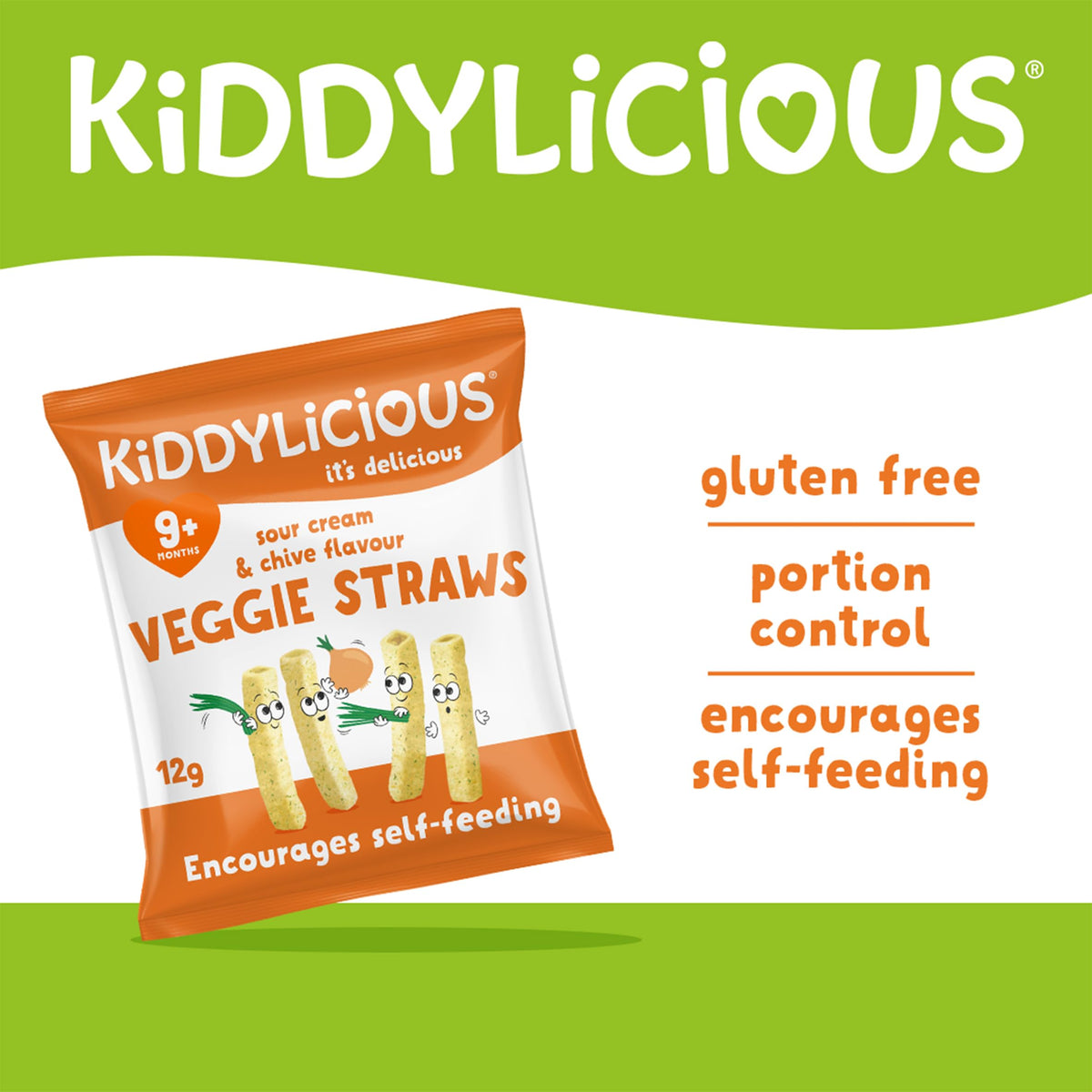 Kiddylicious Sour Cream & Chive Straws - Toddler Snacks | Gluten Free | Vegan | 4 Count