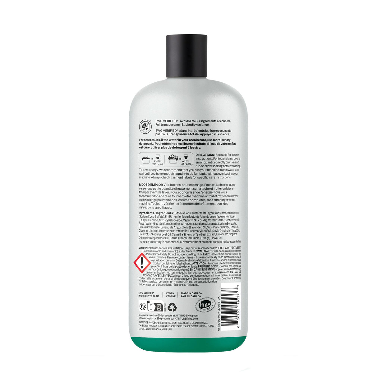 ATTITUDE Liquid Laundry Detergent - EWG Verified, Plant-Based, Lavender & Rosemary Scent, 950 ml 7