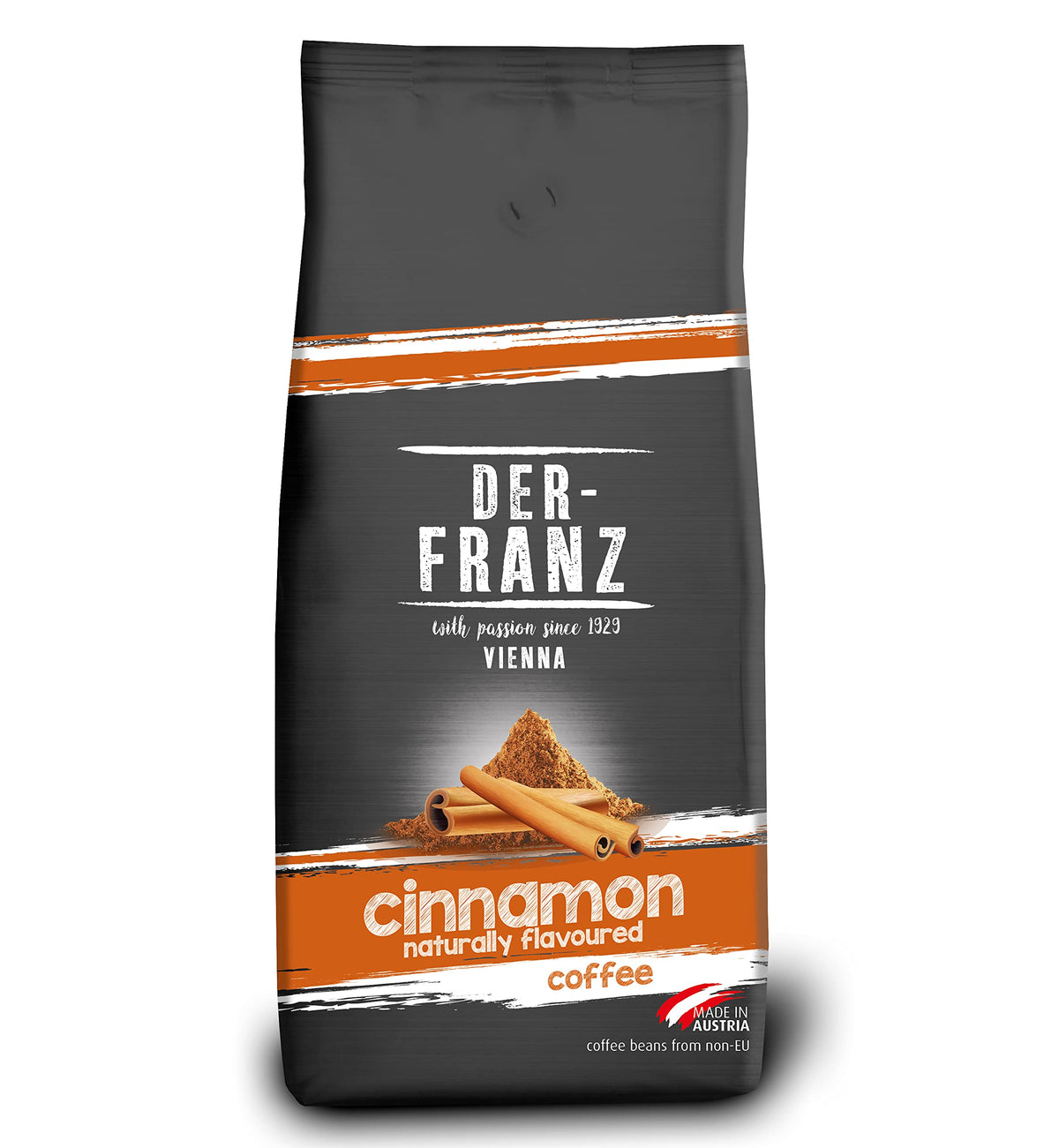 Der-Franz Cinnamon Flavoured Whole Coffee Beans - 1kg Bag | 80% Arabica, 20% Robusta Blend | Medium Roast