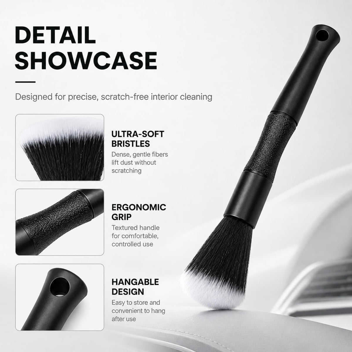 Muexoee Soft Bristle Car Detailing Brush - Scratch-Free Interior Cleaning Tool for Air Vents, Dashboards & Electronics 4