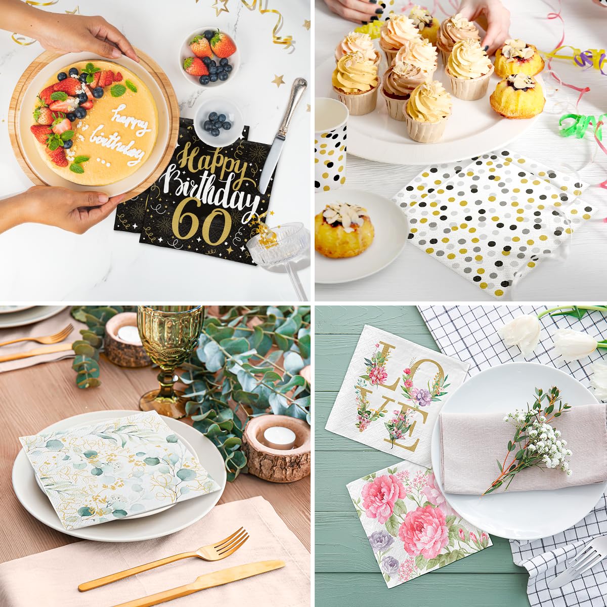 PAW Decor Collection Paper Napkins - Gold Birthday 60 Design | 33 x 33 cm | 20 Pack 7