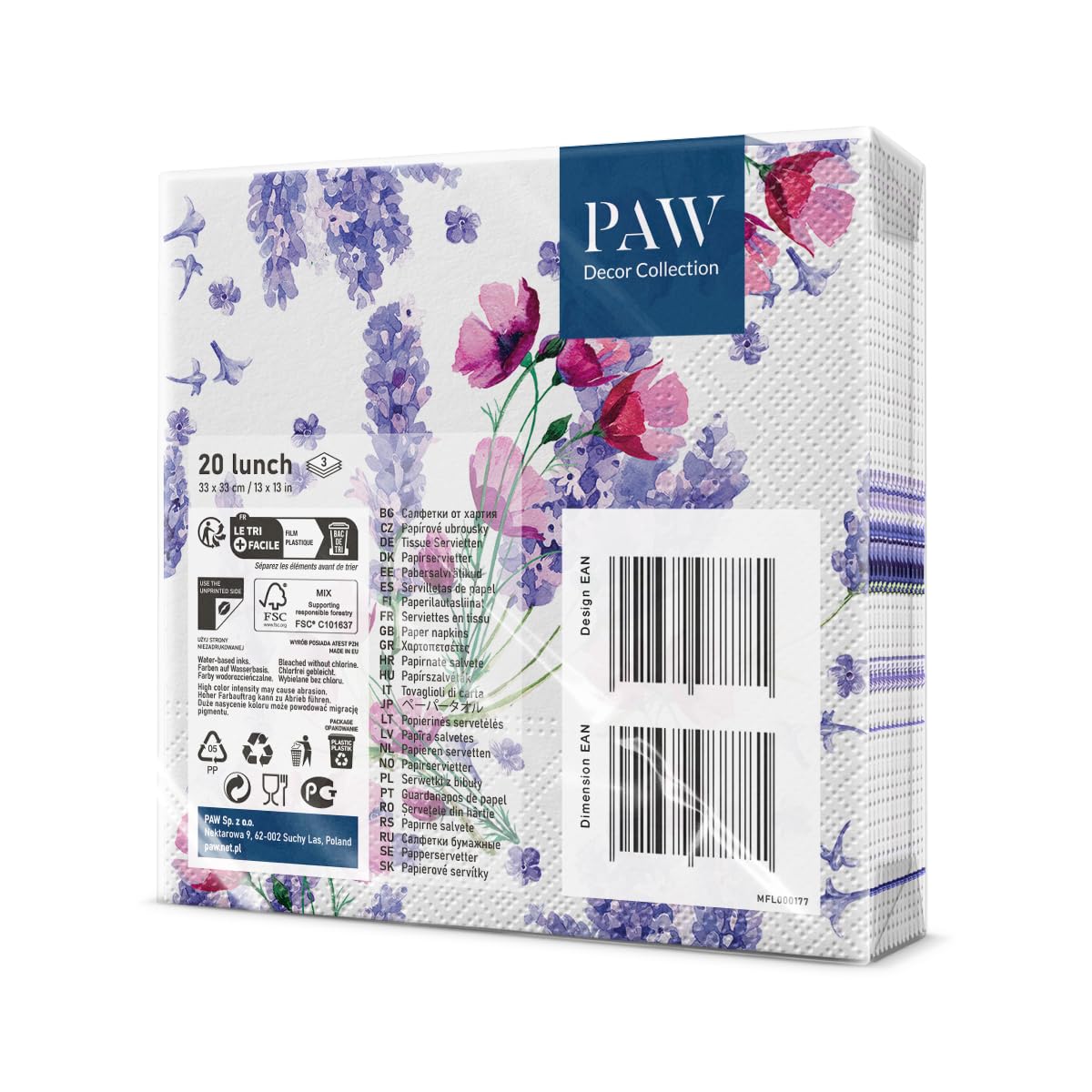 PAW Decor Collection Wild Flowers Napkins - 3-Ply Paper | 33 x 33 cm | 20 Pieces 2