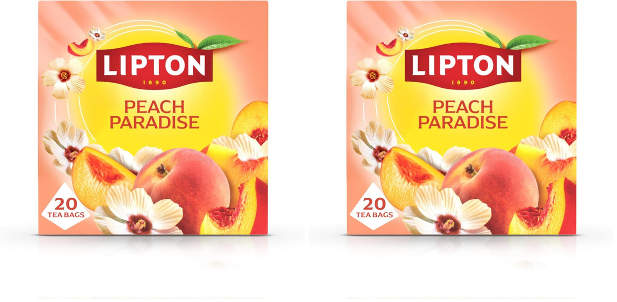 Lipton Peach Paradise Fruit Infusion Herbal Tea Bags - Peach & White Hibiscus, Caffeine Free, 20 Count (Pack of 2)