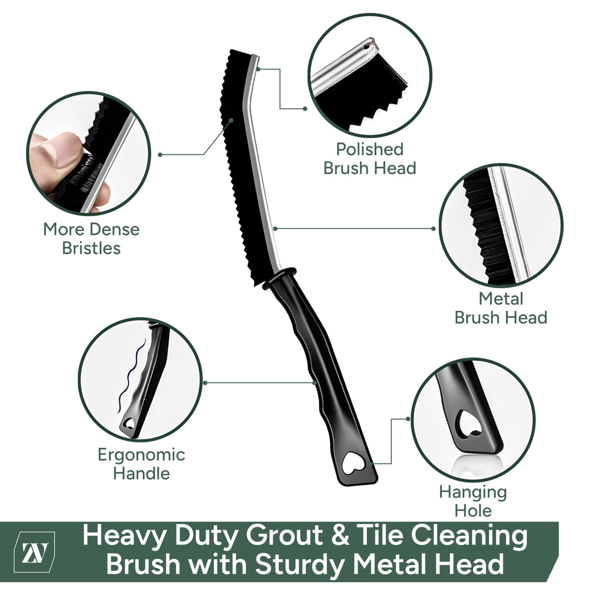 Zuvo Crevice Cleaning Brush Set - Hard Bristle, Ergonomic Handle | 4 Pack 3