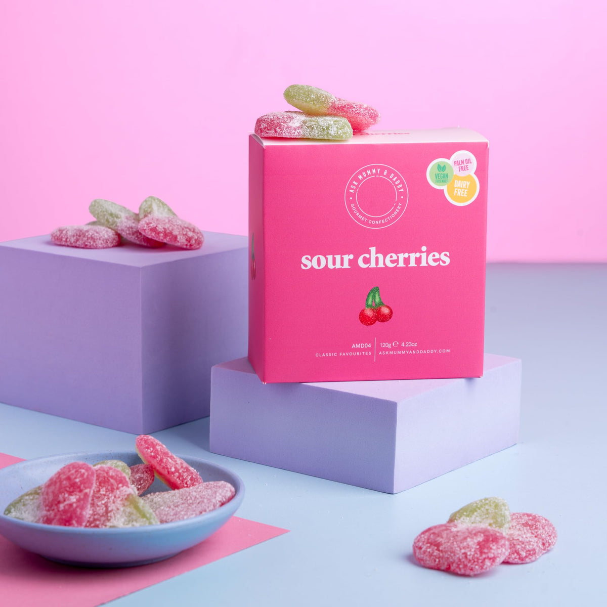 Ask Mummy & Daddy Sour Cherries Gift Box - 120g | Fruity & Tangy | Biodegradable Packaging