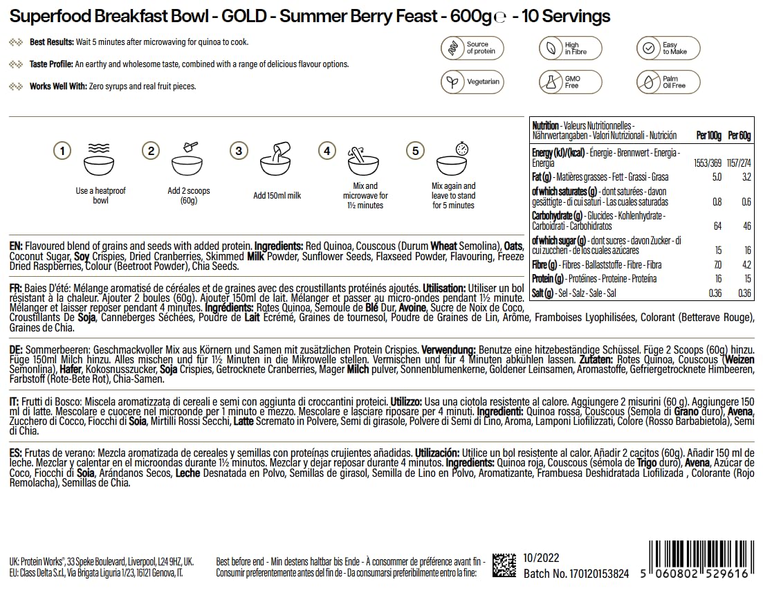 THE PROTEIN WORKS Superfood Breakfast Bowl - Summer Berry Feast | 600g | High in Protein 8