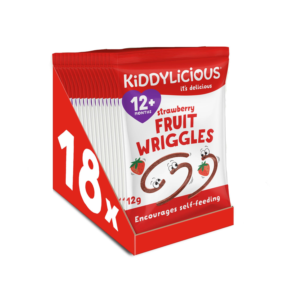 Kiddylicious Strawberry Wriggles - Real Fruit Snack | 12 Months+ | Gluten Free | 18 Count