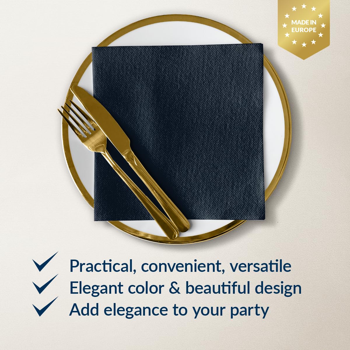 PAW Decor Collection Soft Linen Feel Napkins - 40 x 40 cm, 50 Pack, Black