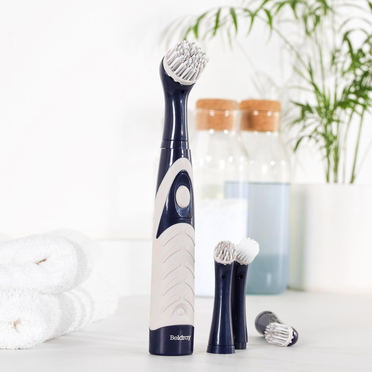 Beldray Deep Clean Electric Scrubber Turbo Brush with 4 Heads - Navy 4