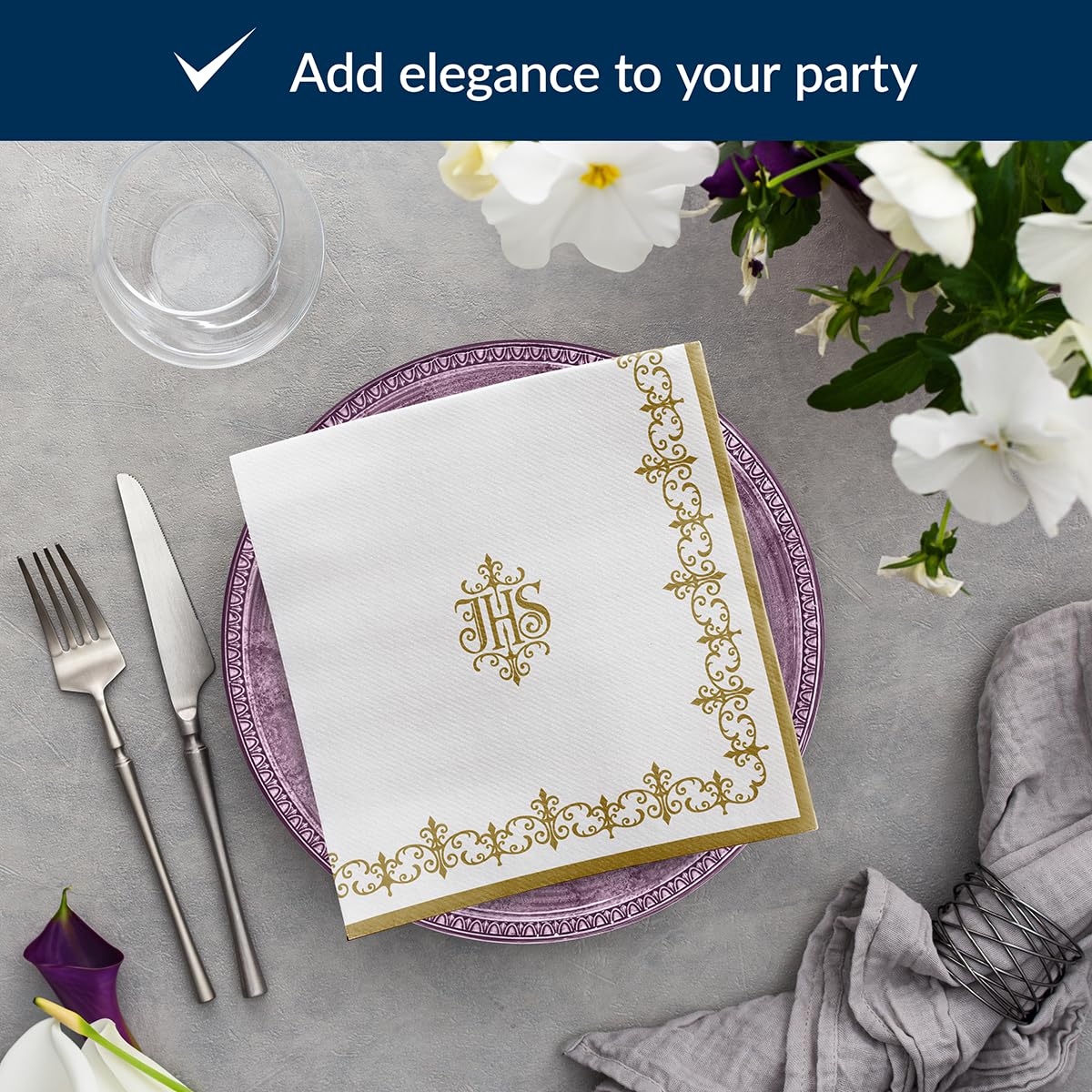 PAW Decor Collection Linen Feel Napkins - 40 x 40 cm, 50 Pack, IHS Monogram 4