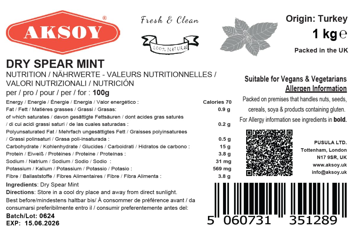AKSOY Dried Peppermint Leaf - 1KG (4 x 250g Packs) | Natural, Premium Quality, Resealable Pouches 7
