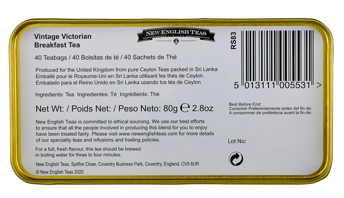 New English Teas Vintage Victorian Tea Tin - 40 English Breakfast Teabags | Red Tin | 80g 6