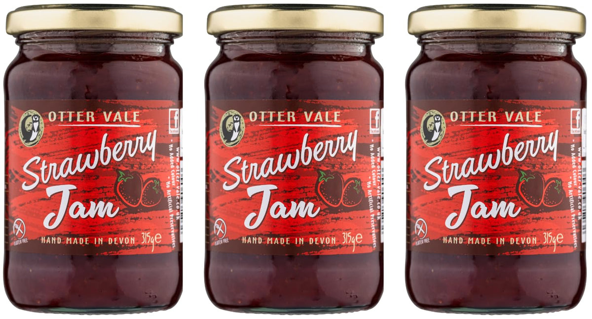 Otter Vale Strawberry Jam - 3 x 315g Glass Jars | Gluten-Free | Handmade