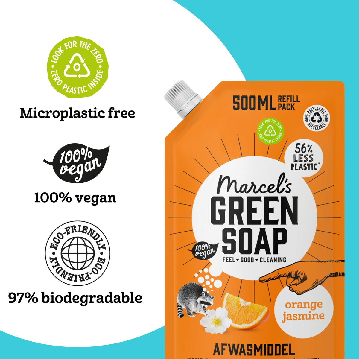 Marcel's Green Soap Washing-Up Liquid - Orange & Jasmine - 2 x 500ml Refill Pouches 7