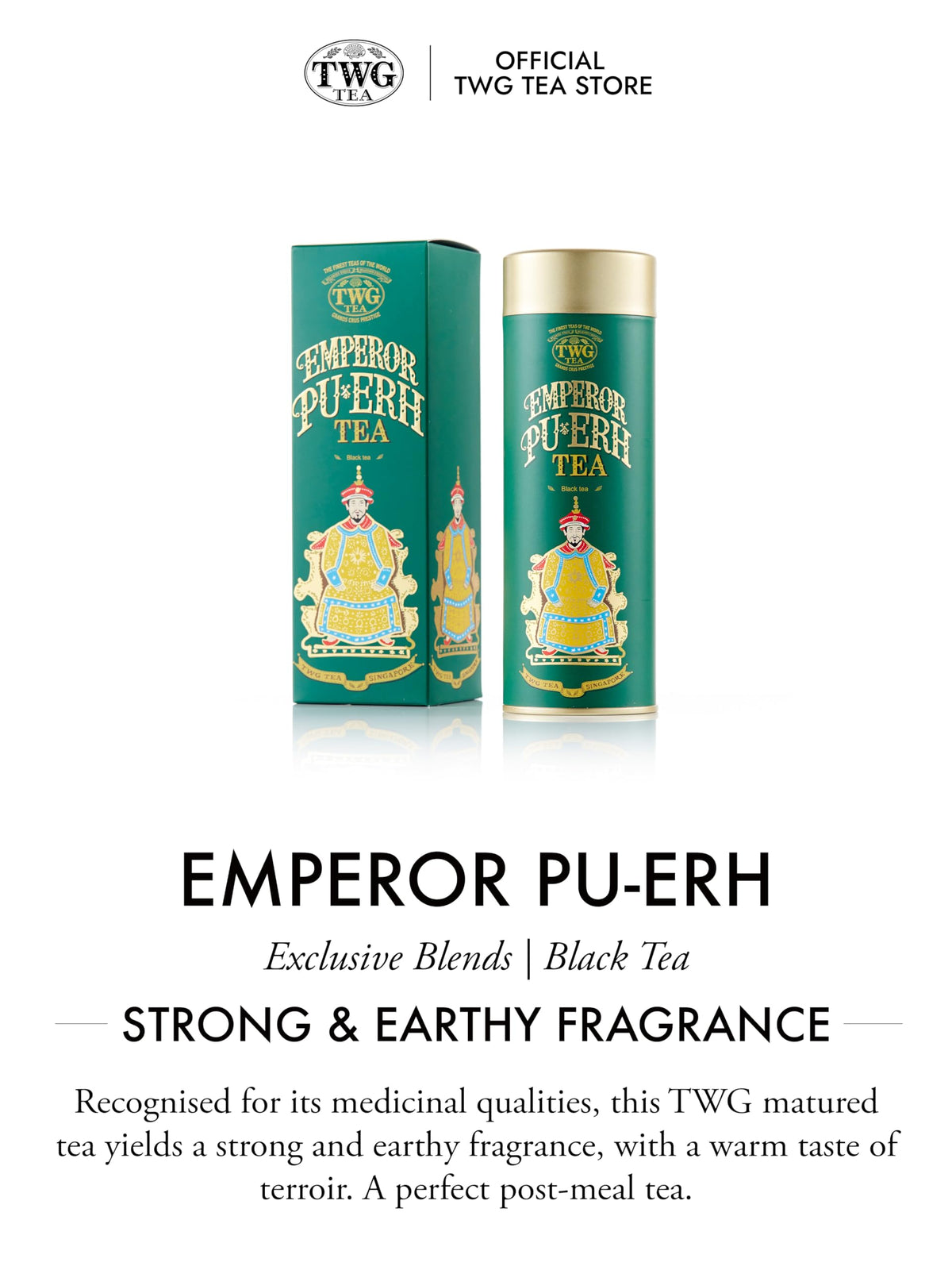 TWG Tea Emperor Pu-Erh Loose Leaf Black Tea - Strong & Earthy Flavor, 100g