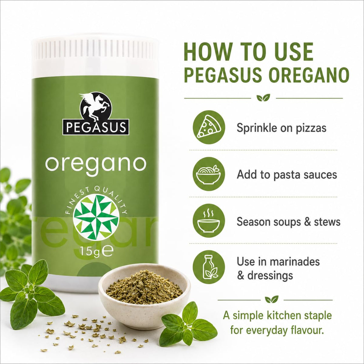 Pegasus Dried Oregano Leaves - 15g Jar | Premium Mediterranean Herb | Multi-Purpose Seasoning 3