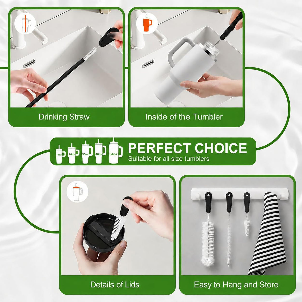 Admygo 3-in-1 Bottle Cleaning Brush Set - Long Handle, Straw & Lid Brushes Included 7