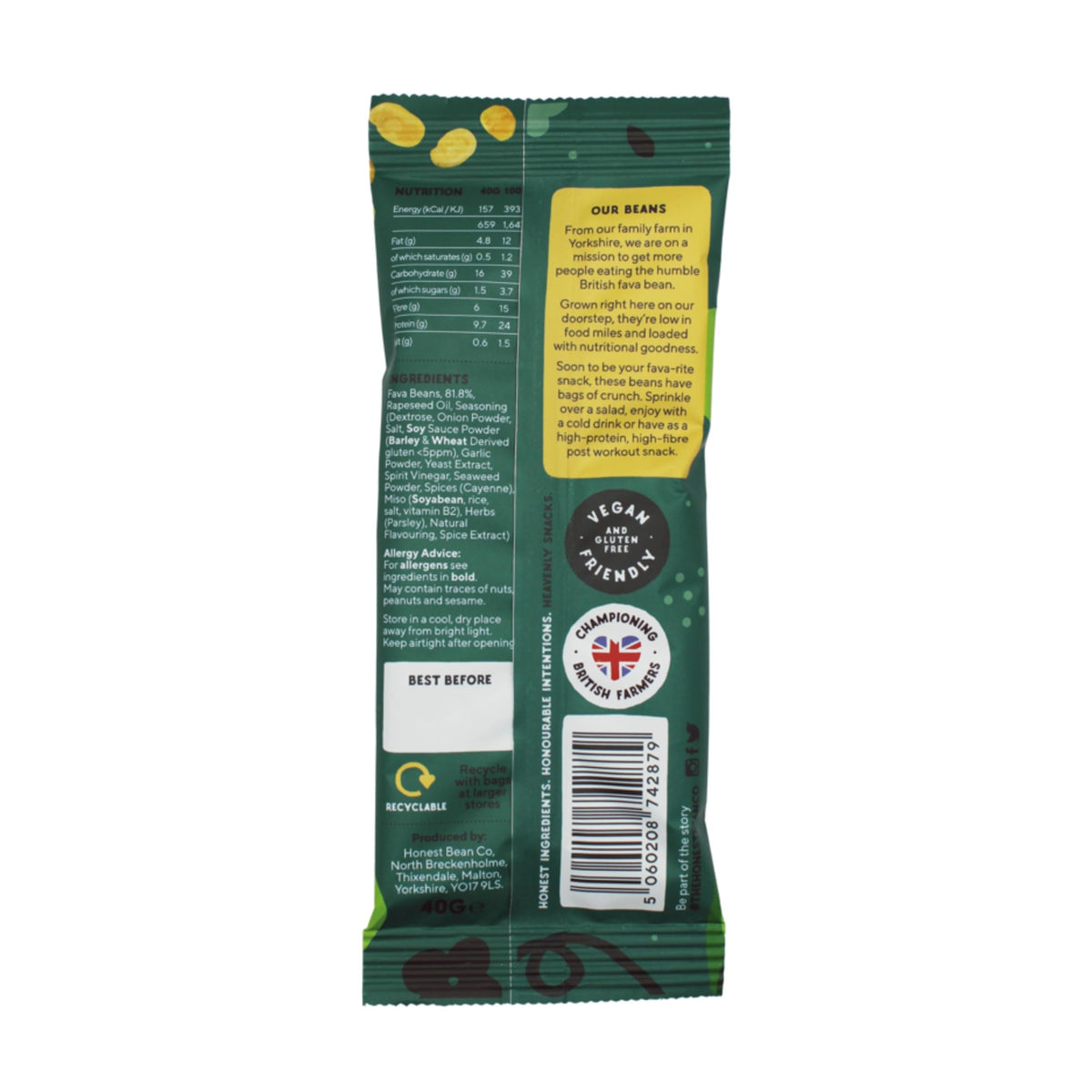 The Honest Bean Co Roasted Fava Bean Snack - Seaweed & Miso Flavor | 40g Pack of 12 8