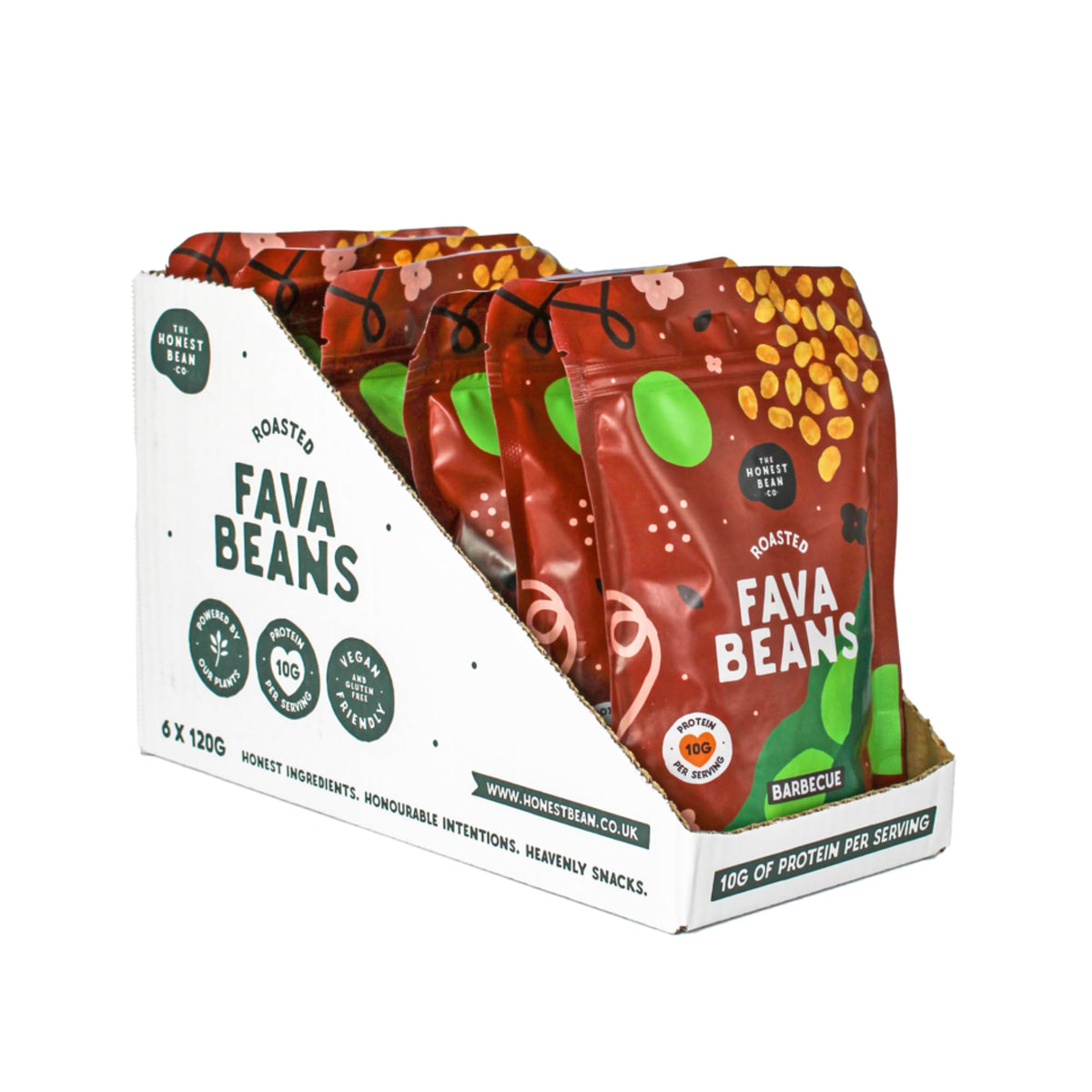 The Honest Bean Co Roasted Fava Bean BBQ Snack - 120g Pack of 6 3