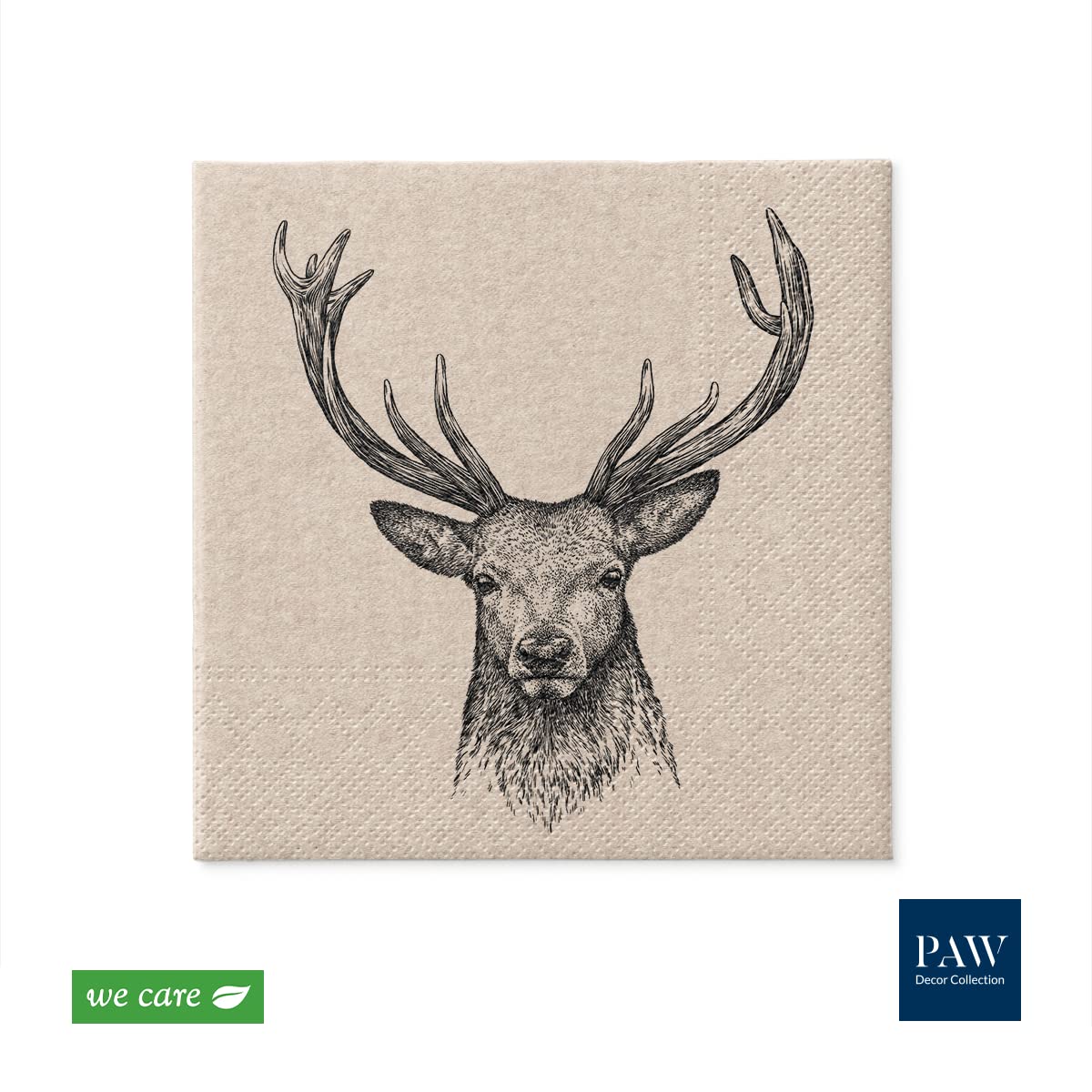 PAW Decor Collection Napkins - 3-Ply Recycled Paper, Deer Design | 20 Pieces | 33 x 33 cm 3