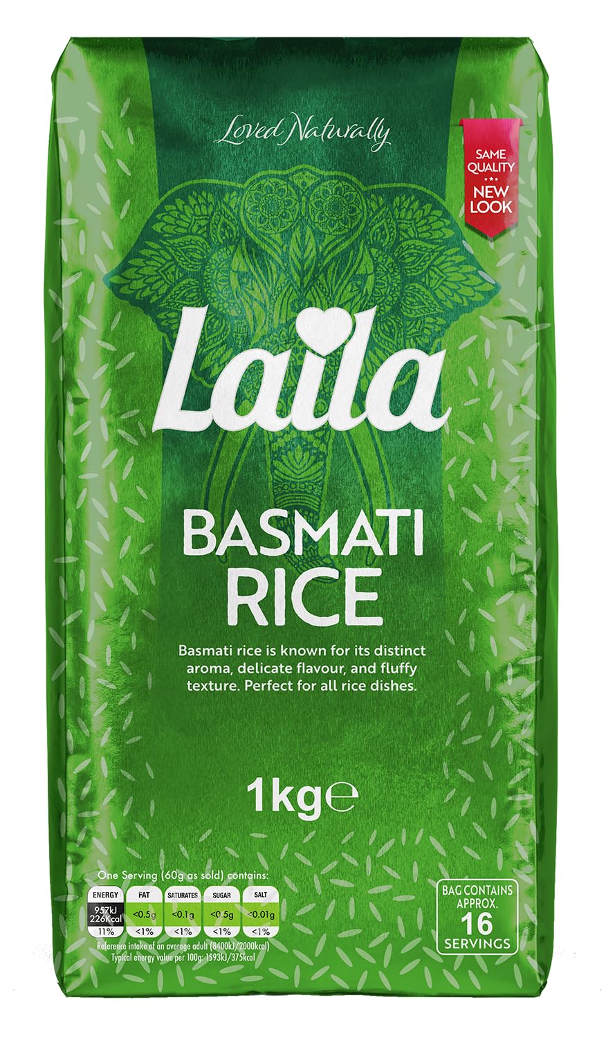 Laila Pure Basmati Rice - 1kg Bag | Long Grain | Gluten-Free 1