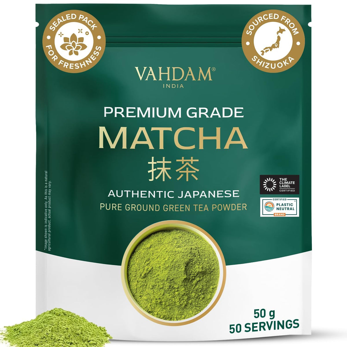 VAHDAM Premium Matcha Green Tea Powder - Smooth, Mild Taste | 50g | Shizuoka, Japan Origin