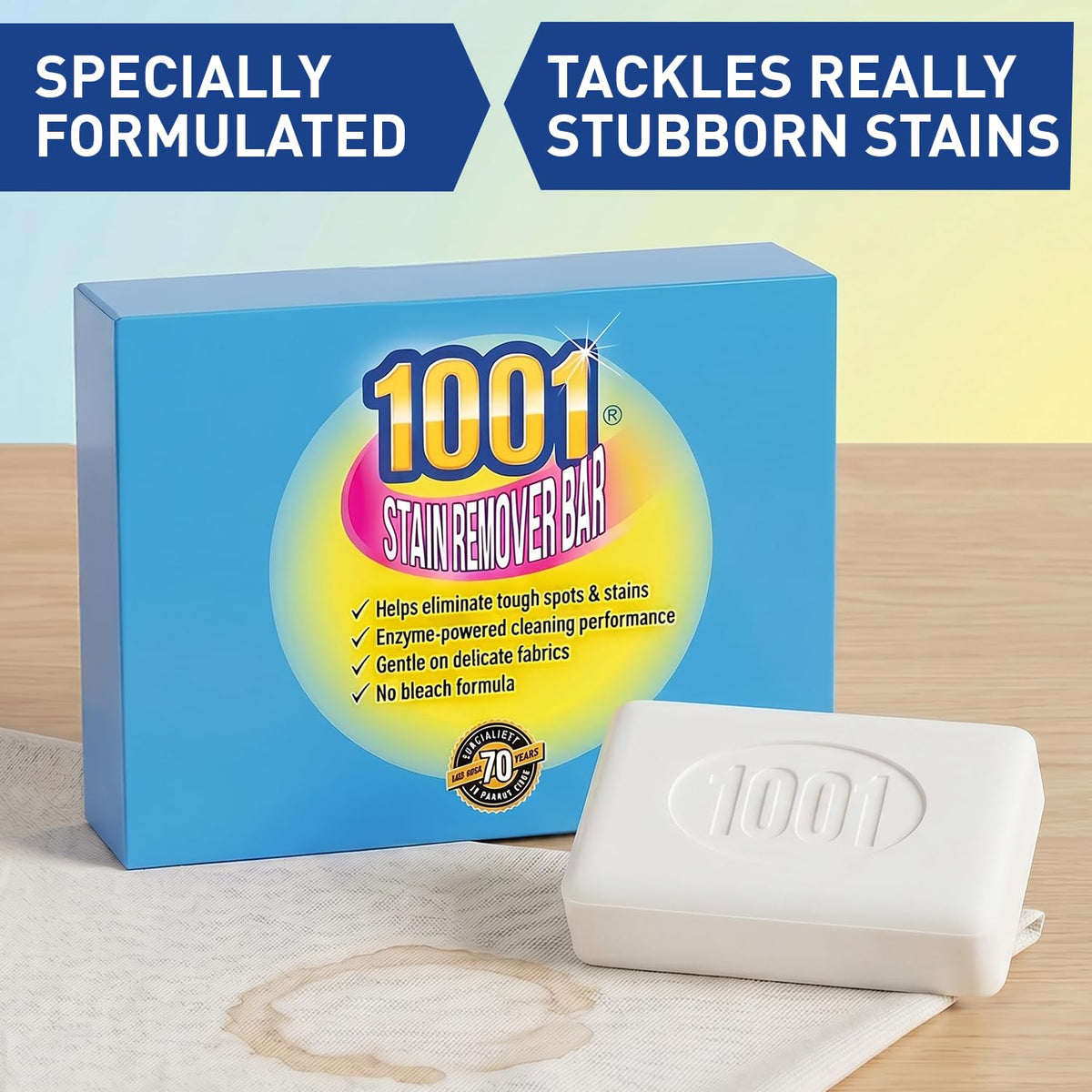 1001 Stain Remover Bar - Direct-to-Stain Action, Enzyme-Powered, Odour Eliminating, 100g