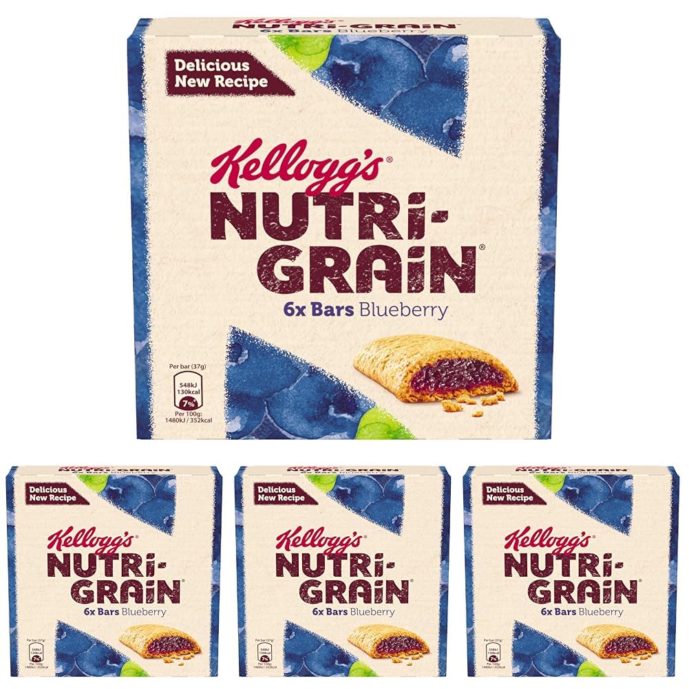 Kellogg's Nutri-Grain Blueberry Cereal Bars - Source of Fibre & B-Vitamins | 6 Bars per Pack (Pack of 4)