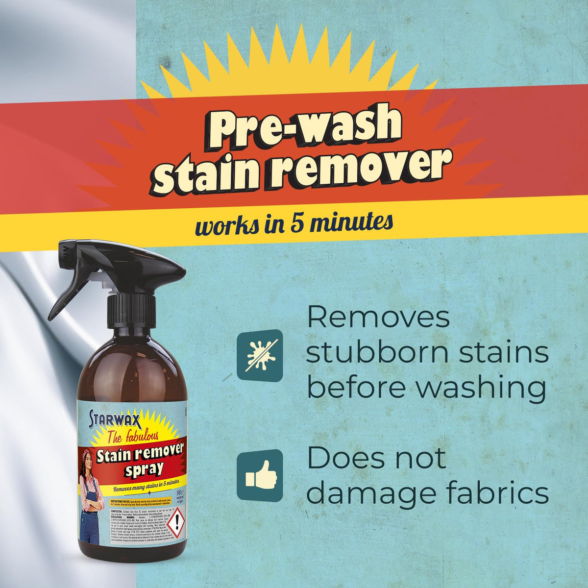 STARWAX THE FABULOUS Pre-Wash Stain Remover Spray - 500 ml | Removes Stubborn Stains | Safe for Delicates