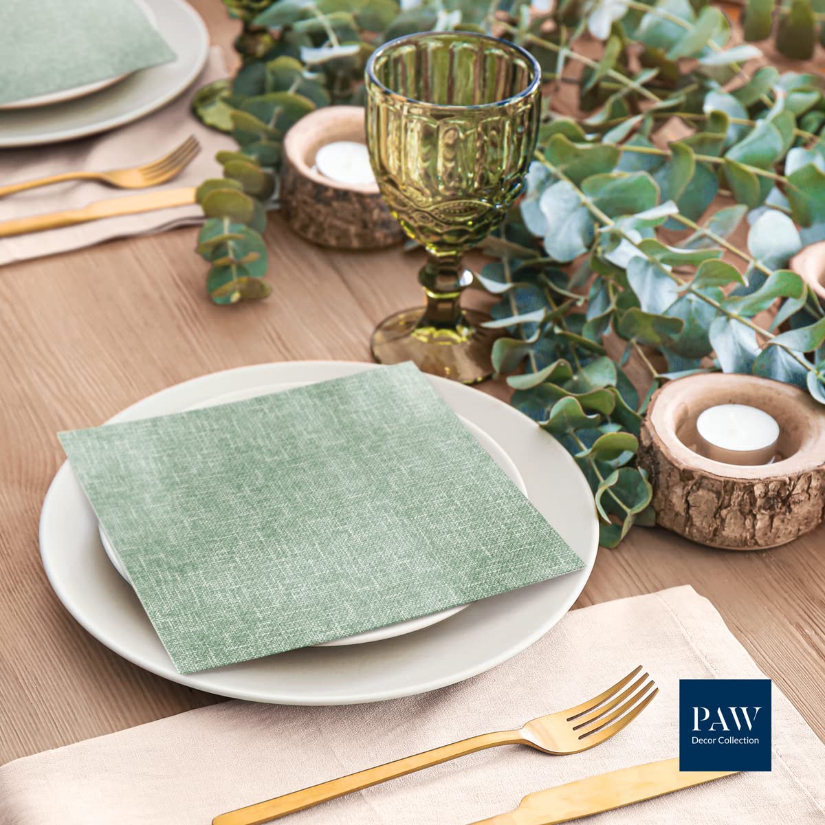 PAW Decor Collection Linen Feel Napkins - 50 Pack | 40 x 40 cm | Green 5