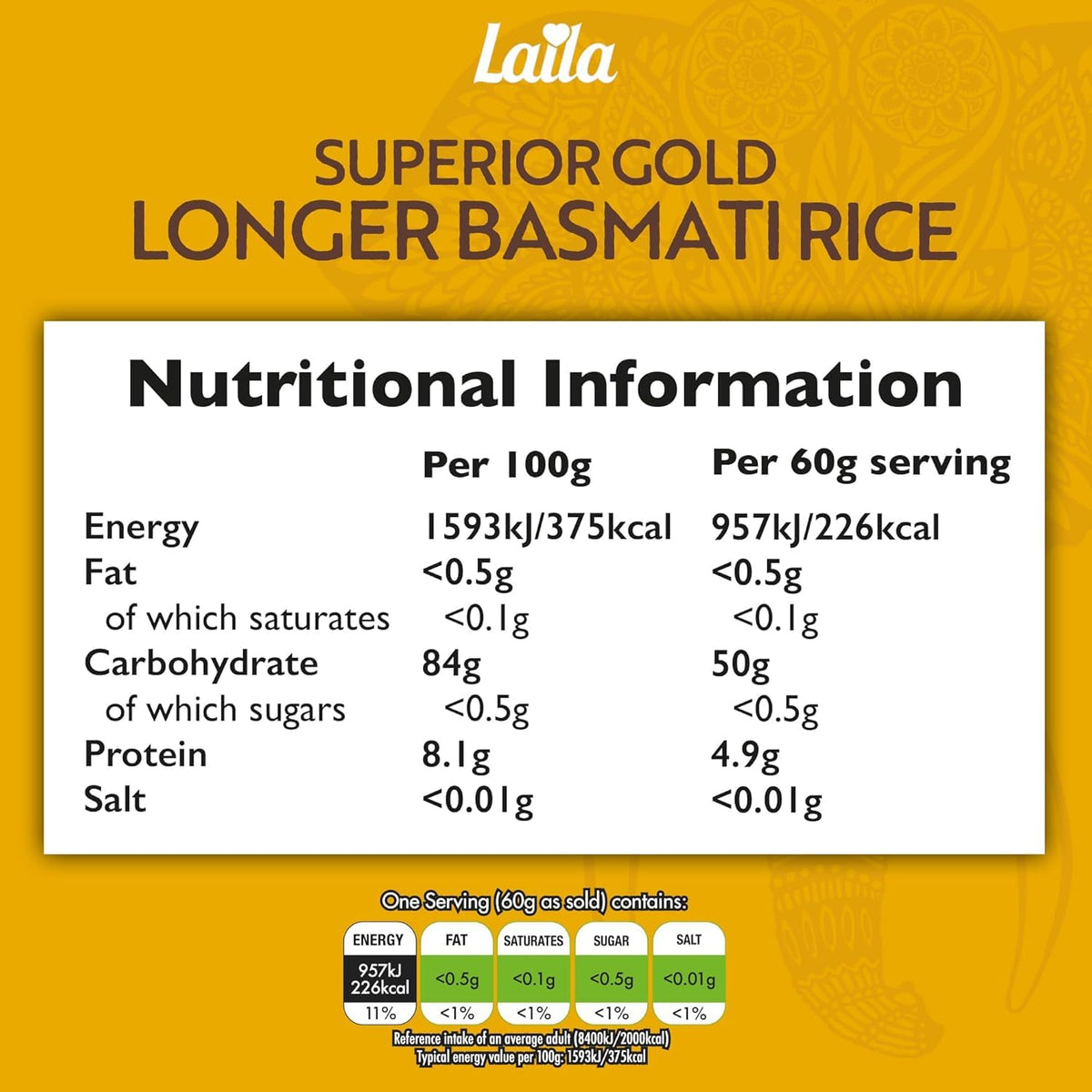 LAILA Gold Basmati Rice - Extra Long Grain, 1kg