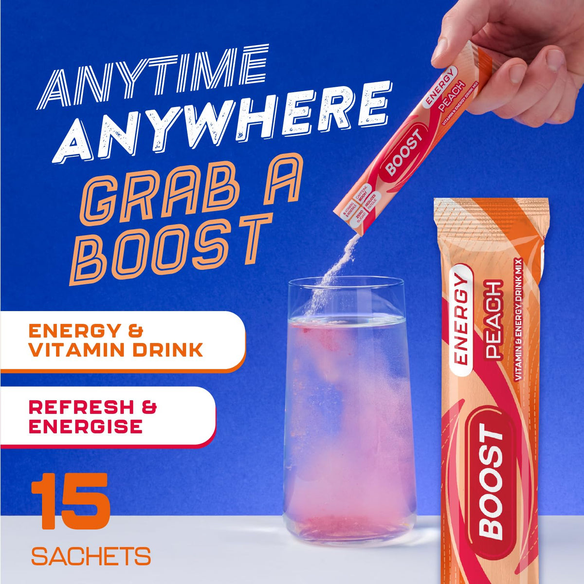 Boost Energy Powder Peach - Zero Sugar, 5g Sachets, 6 Pack 3