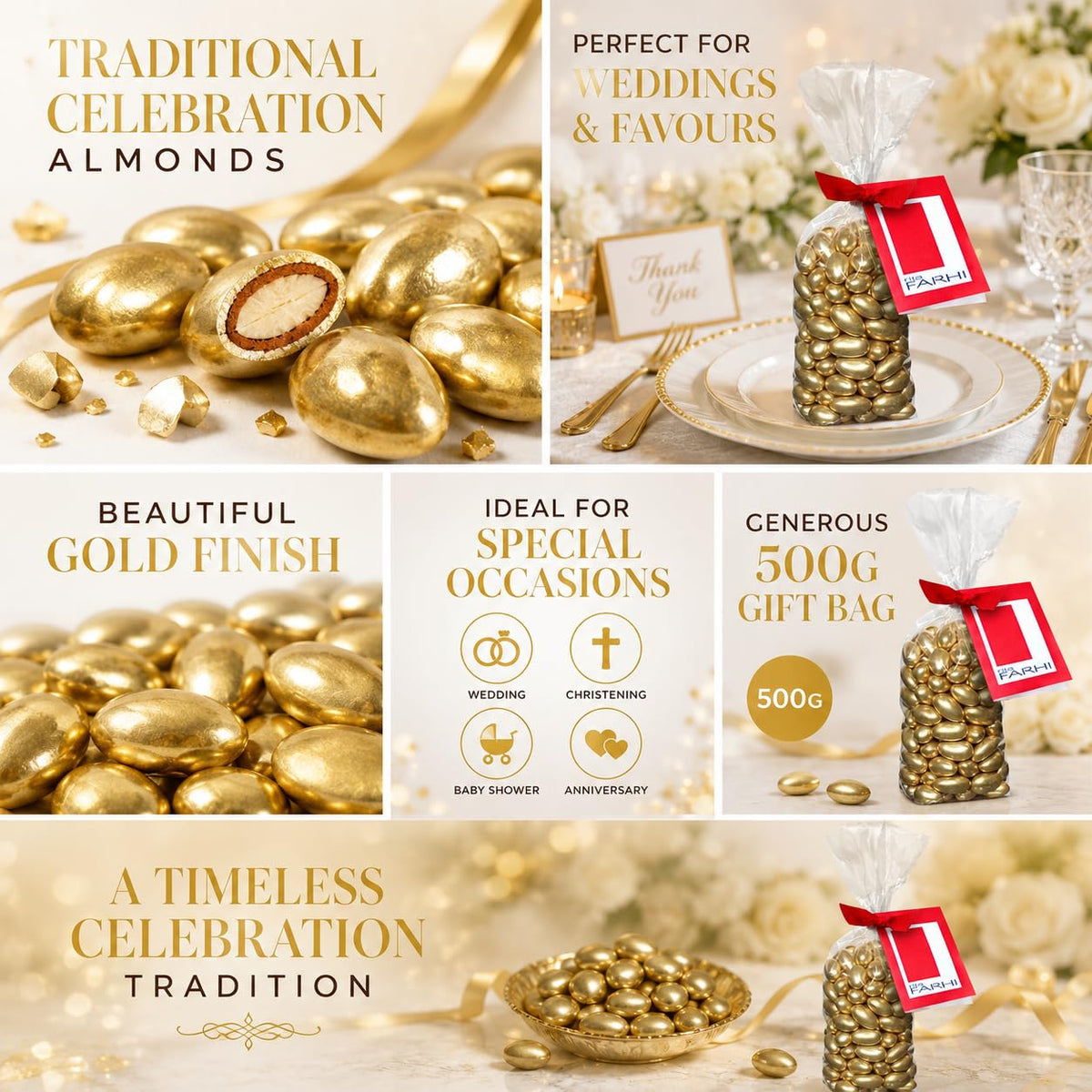 Rita Farhi Gold Almond Dragees - 500g Bag | Sugared Almonds | Vegetarian 7