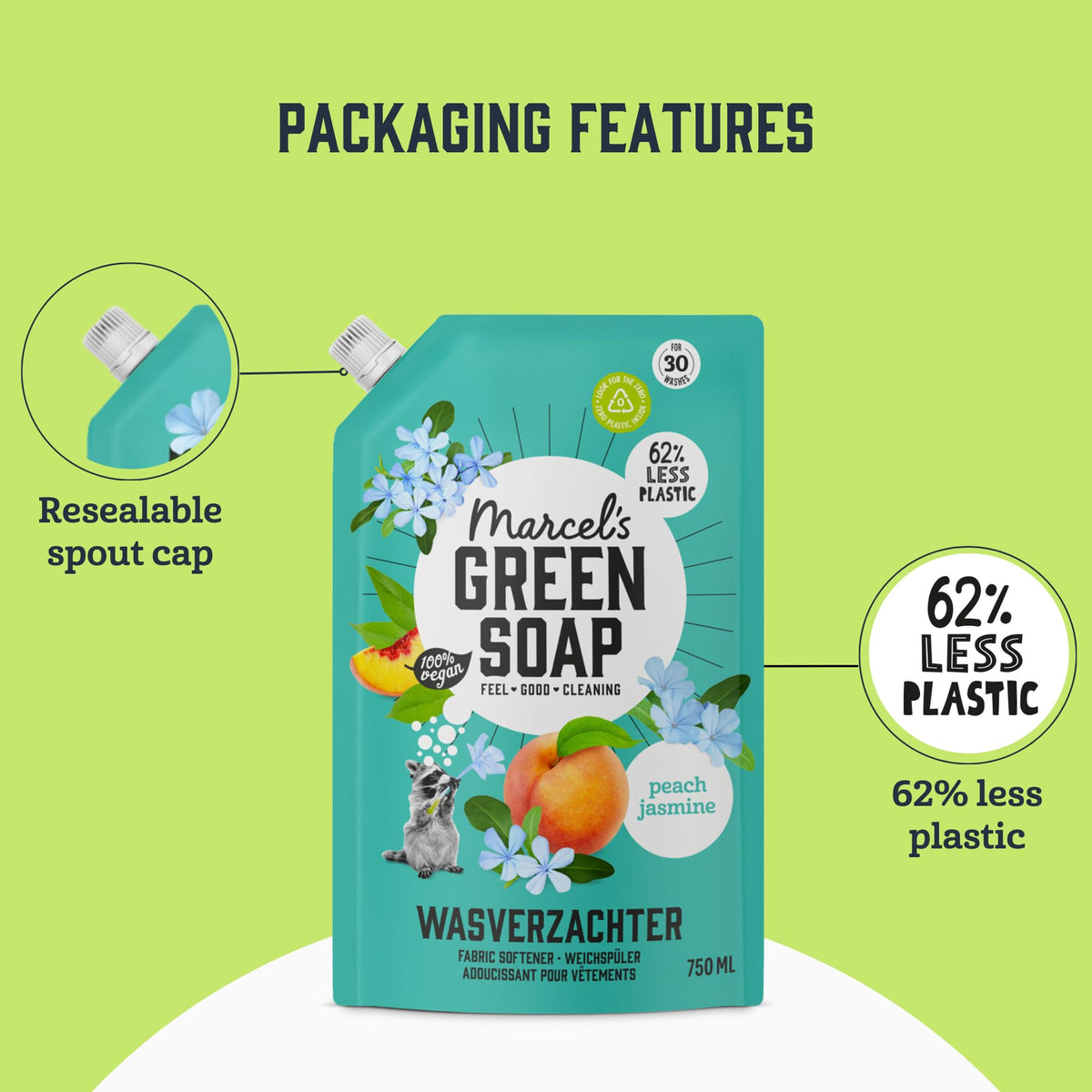 Marcel's Green Soap Fabric Conditioner Refill - Peach & Jasmine Scent - 750ml (Pack of 2) 4