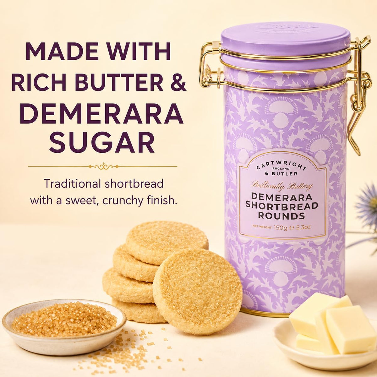Cartwright & Butler Demerara Shortbread Rounds - Buttery & Crumbly | 150g Tin 6