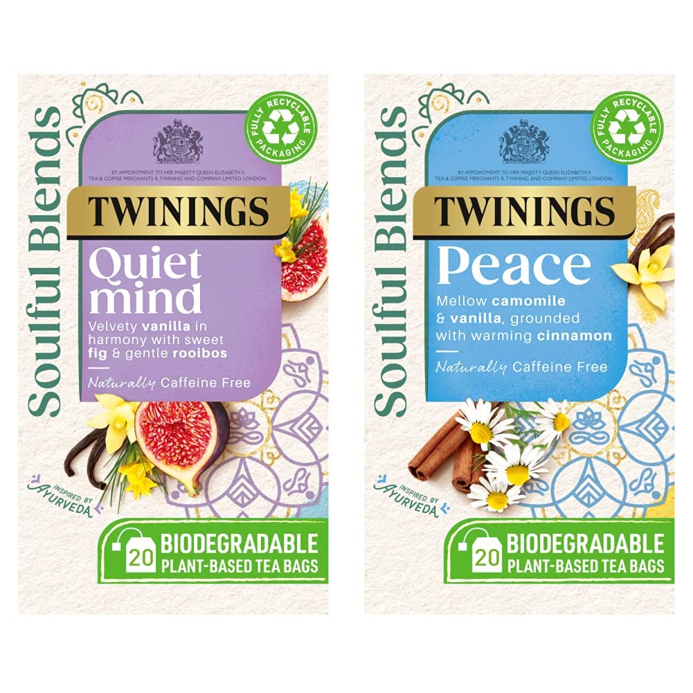 Twinings Soulful Blends Vata Bundle - Quiet Mind & Calm Balance Herbal Tea - 40 Teabags