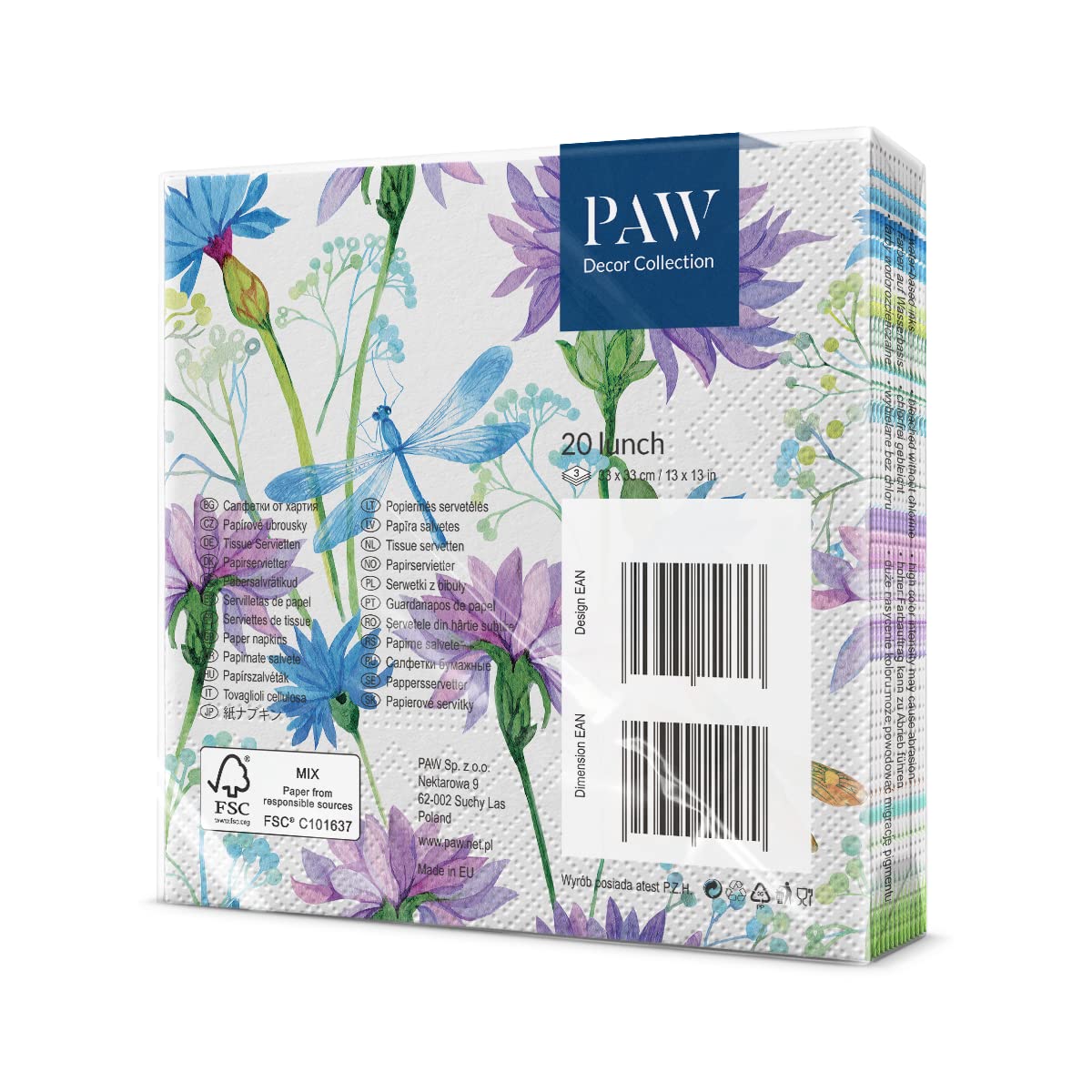 PAW Decor Collection Napkins - 3-Ply Flower With Dragonfly Design | 33 x 33 cm | 20 Pieces 2