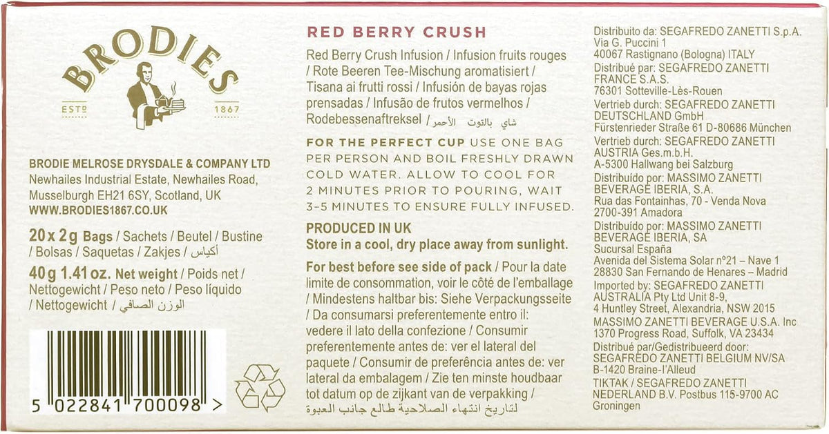 Brodies Red Berry Crush Fruit Tea - Caffeine-Free, 120 Tea Bags (6 Boxes of 20) 8