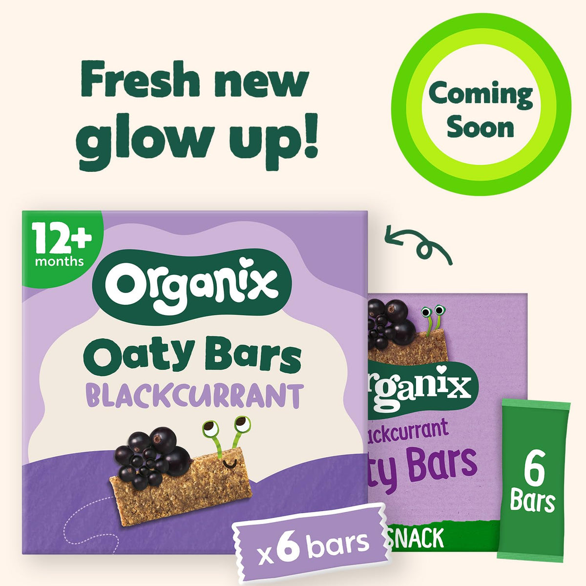 Organix Blackcurrant Organic Oaty Snack Bars - 6 Boxes of 6 x 23g | High Fibre | Vegan Friendly