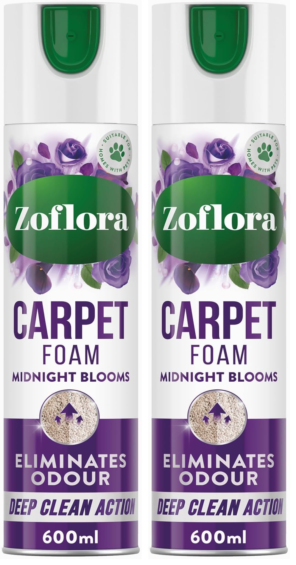 Zoflora Midnight Blooms Carpet Freshener & Care Foam - Eliminates Odours, No Vacuum Needed | 2 x 600ml 1