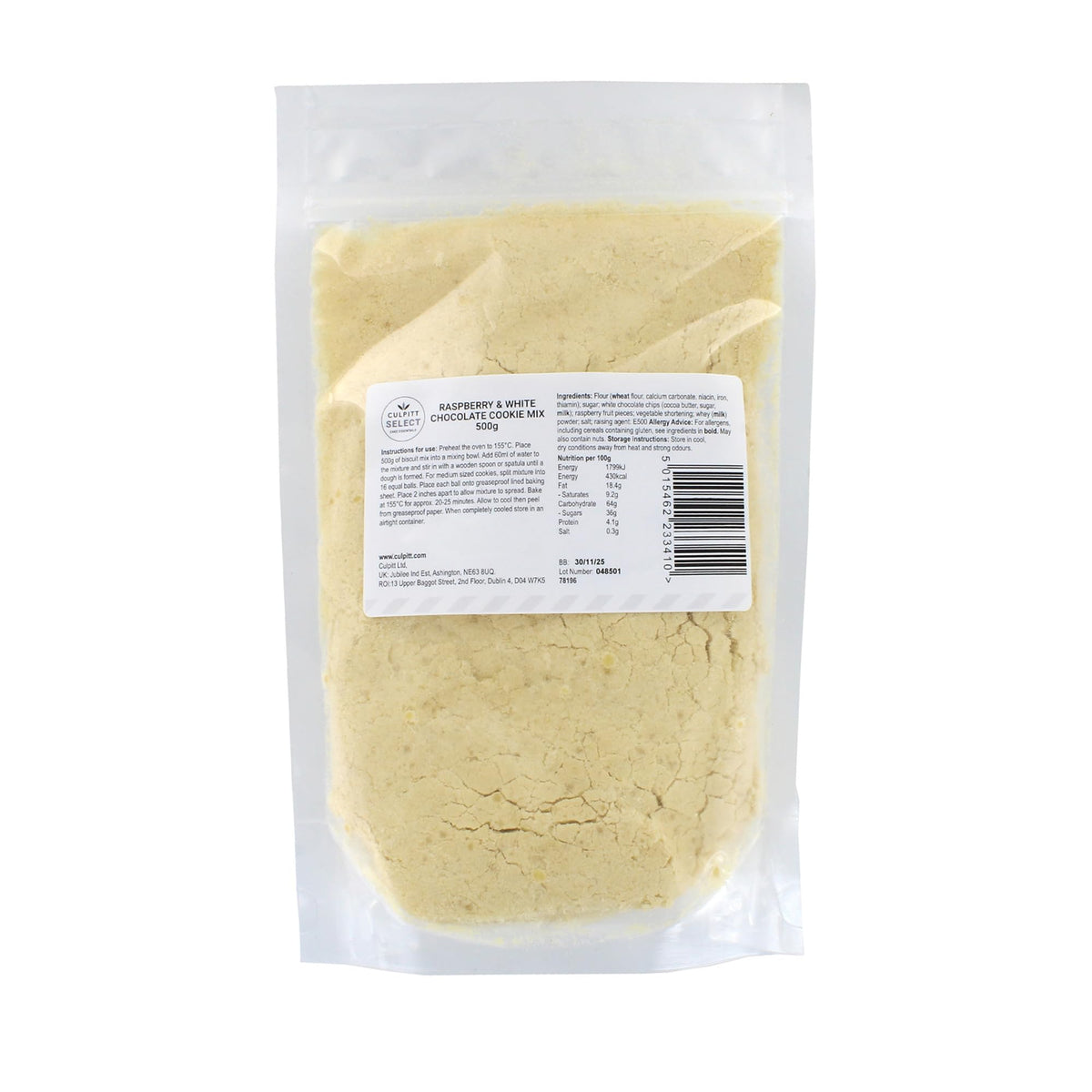 Culpitt Select Raspberry & White Chocolate Cookie Mix - 500g Bag | Makes 16 Cookies