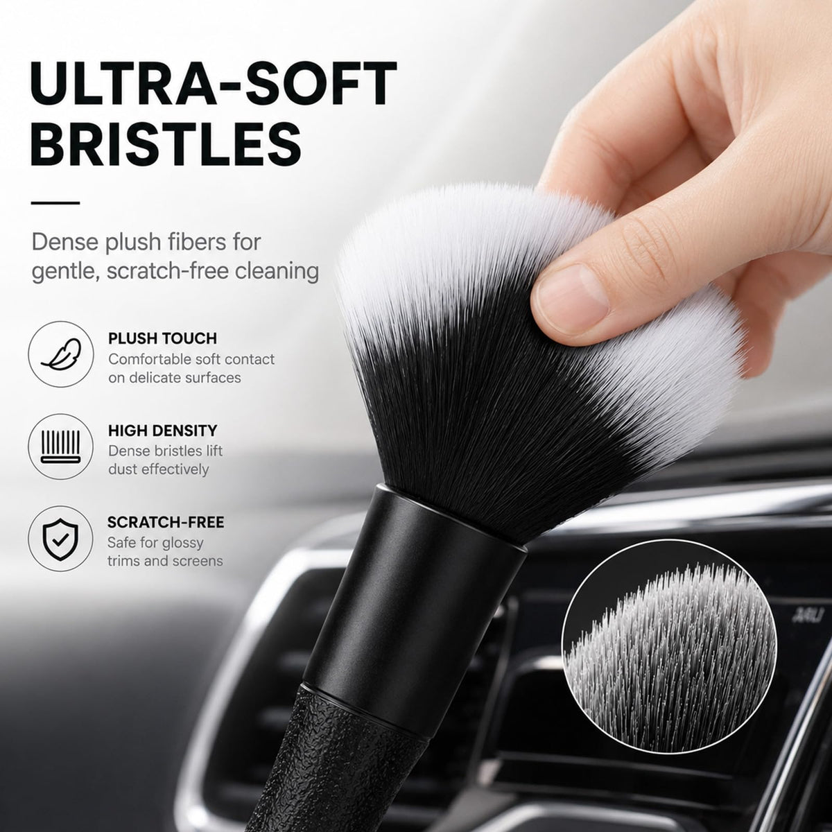 Muexoee Soft Bristle Car Detailing Brush - Scratch-Free Interior Cleaning Tool for Air Vents, Dashboards & Electronics 6