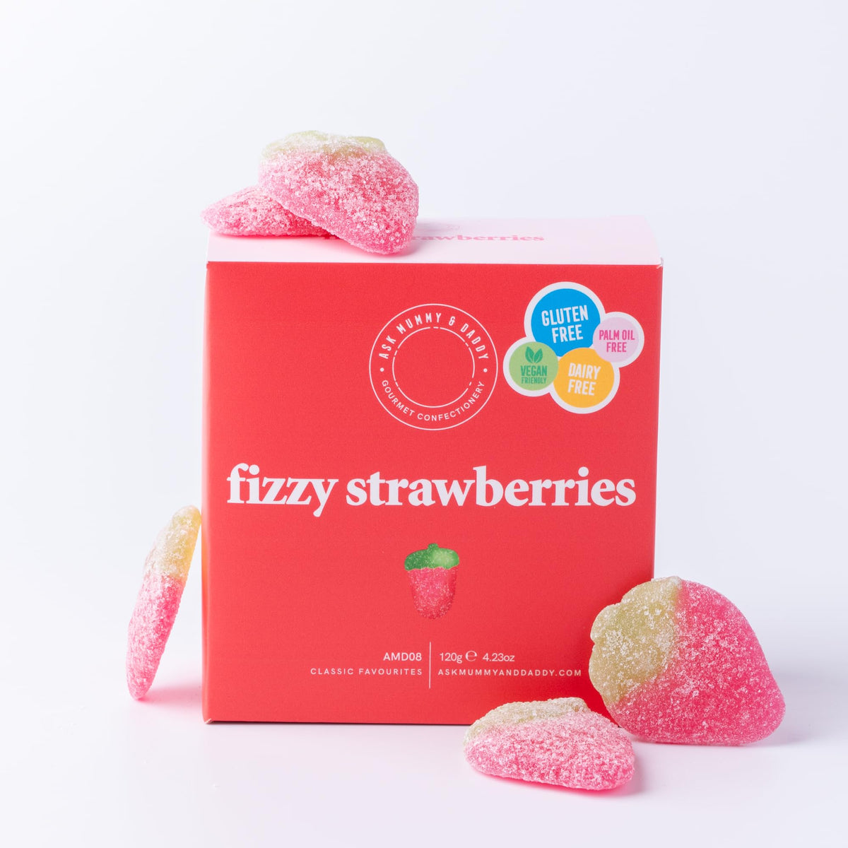 Ask Mummy & Daddy Fizzy Strawberries - 120g Box | Tangy & Sweet | Soft Chew