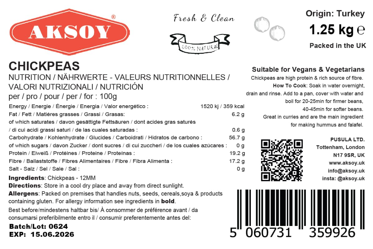 AKSOY Premium Quality Dry Chickpeas XL Size (10mm) - 1.25kg | Rich in Fibre, Protein & Iron 6